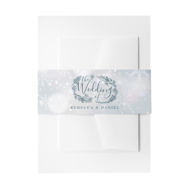 Winter Snowflakes Rustic Floral Wedding Invitation Belly Band (Front Example)