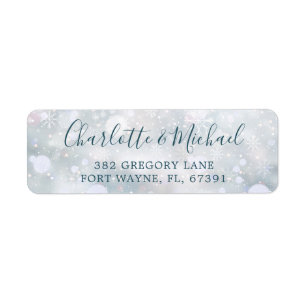Winter Snowflakes Script Wedding Return Address Label