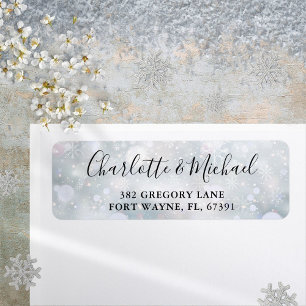 Winter Snowflakes Script Wedding Return Address Label