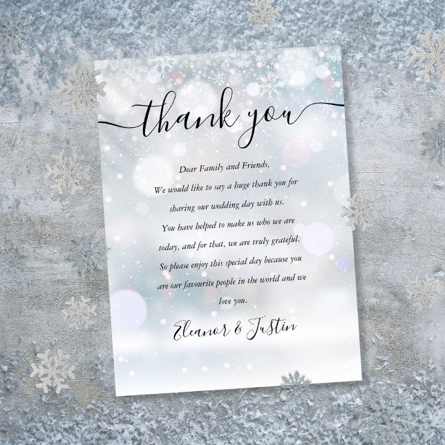 Winter Snowflakes Script Wedding Thank You Place Card (Winter Snowflakes Script Wedding Thank You Place Card)