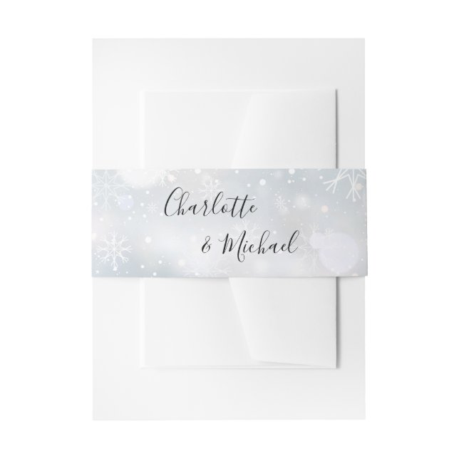 Winter Snowflakes Signature Script Invitation Belly Band (Front Example)