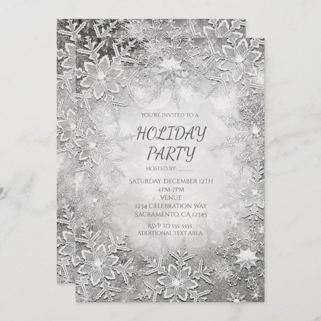 Winter Snowflakes Silver & White Party Invitations (Front/Back)