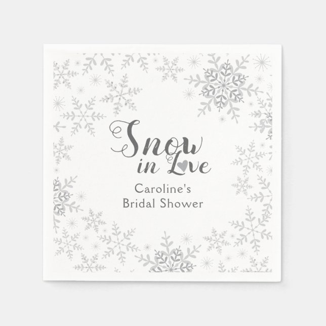 Winter Snowflakes Snow in Love Bridal Shower Napkin (Front)
