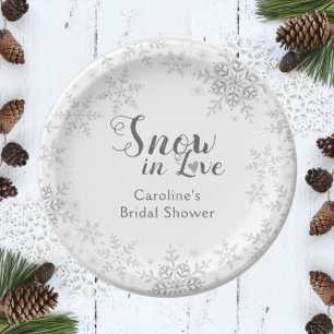 Winter Snowflakes Snow in Love Bridal Shower Paper Plate
