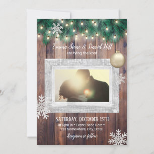 Winter Snowflakes String Lights Photo Wedding Invitation