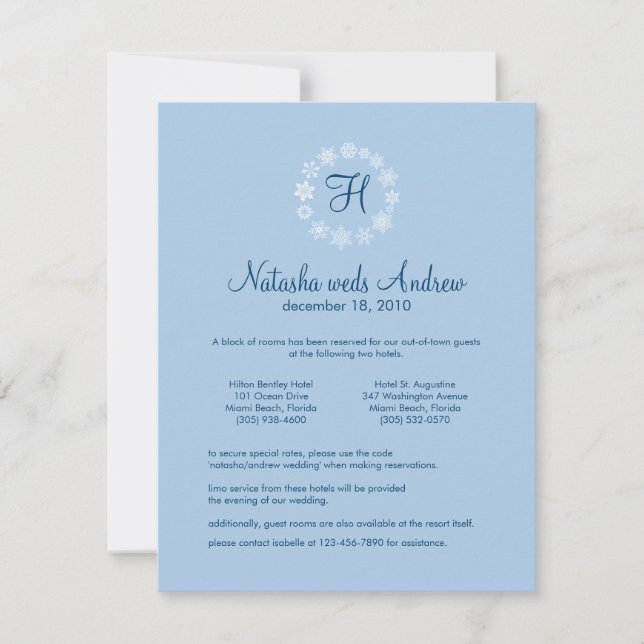 Winter Snowflakes Wedding Accommodations Card (Front)