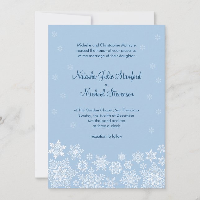 Winter Snowflakes Wedding Invitation 5 x 7 Card (Front)