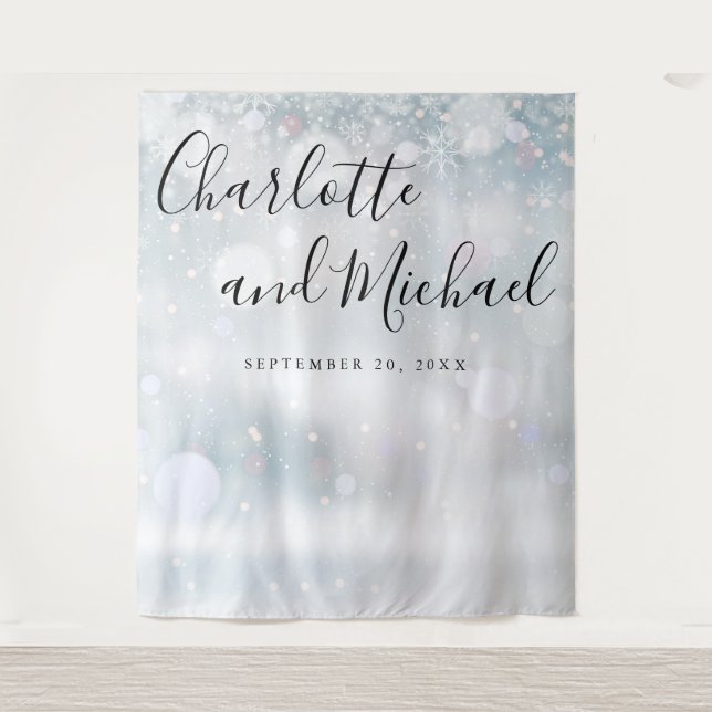 Winter Snowflakes Wedding Photo Booth Backdrop Tapestry (Front)