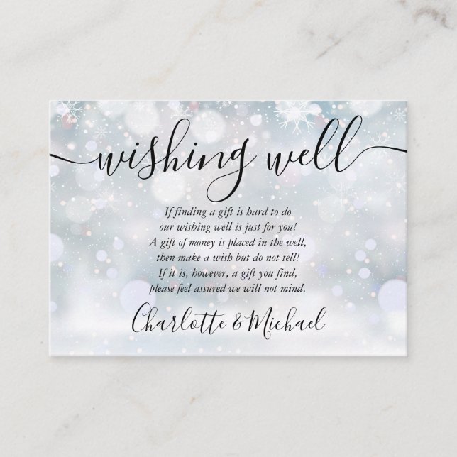 Winter Snowflakes Wishing Well Wedding Enclosure Card (Front)