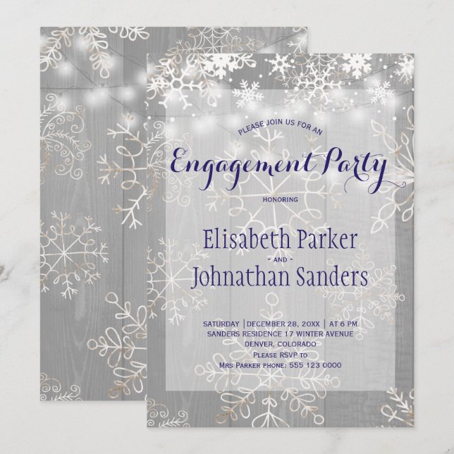 Winter snowflakes wonderland engagement party invitation (Front/Back)