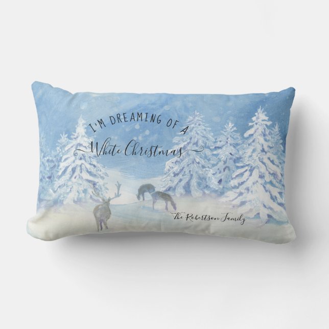Winter Snowing Trees Dreaming of a White Christmas Lumbar Cushion (Front)