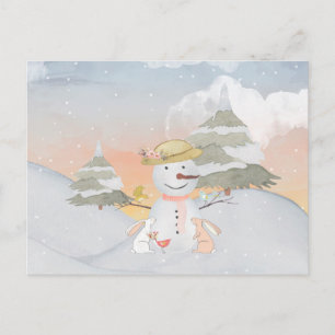 Winter Snowman animal snow animal illustration Postcard