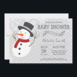 Winter Snowman Baby Shower Invitation<br><div class="desc">Winter Snowman Baby Shower Invitationn. Boy or Girl Baby Shower Invitation. Winter Holiday Baby Shower Invite. Grey and White Snowflakes. Grey Chevron Background. For further customisation,  please click the "Customise it" button and use our design tool to modify this template.</div>