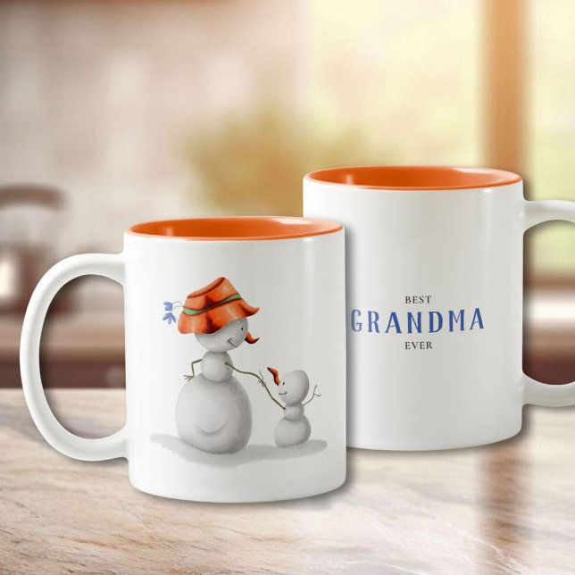Winter Snowman Best Grandma Ever Two-Tone Coffee Mug (Creator Uploaded)