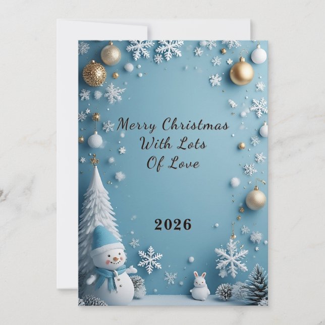 🎄 Winter Snowman Blue Festive Magic Snowflakes Card (Front)