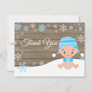 Winter Snowman Blue Thank You Card