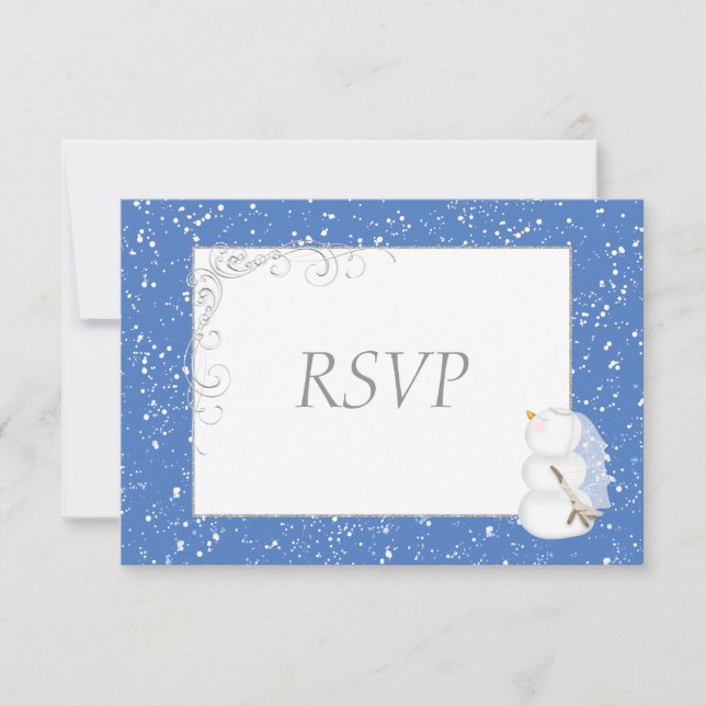 Winter Snowman Bride & Groom Wedding RSVP Card (Front)