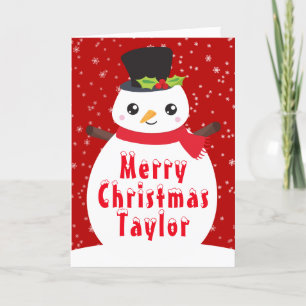 Winter Snowman Bright Red Merry Christmas Holiday Card