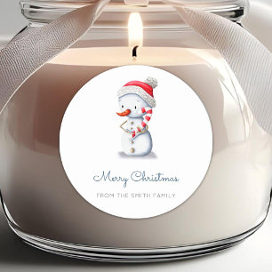 Winter Snowman Candy Cane Merry Christmas Classic Round Sticker