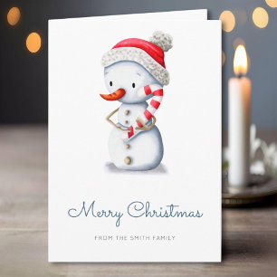 Winter Snowman Candy Cane Merry Christmas Holiday Card