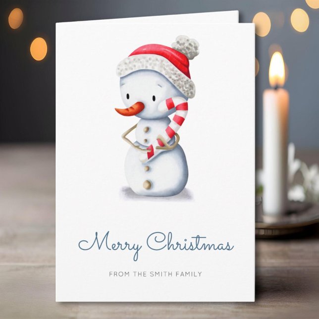 Winter Snowman Candy Cane Merry Christmas Holiday Card (Creator Uploaded)