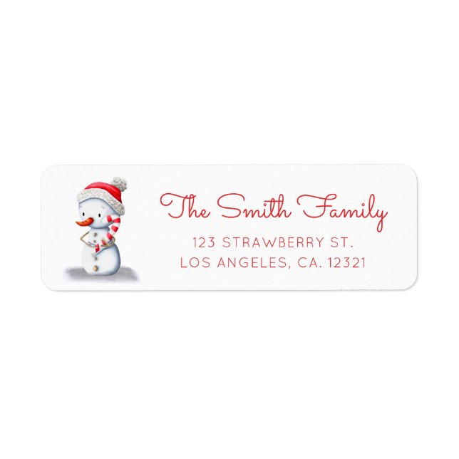 Winter Snowman Candy Cane Return Address Label (Front)