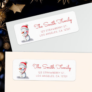 Winter Snowman Candy Cane Return Address Label