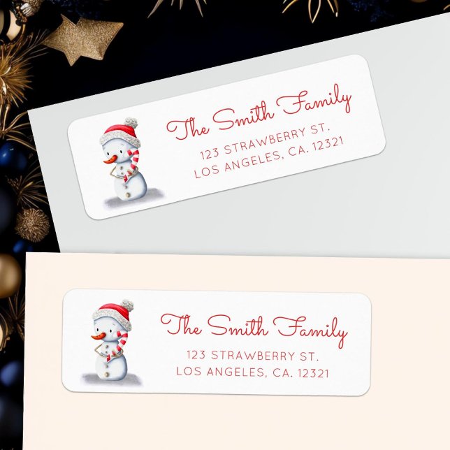 Winter Snowman Candy Cane Return Address Label (Creator Uploaded)