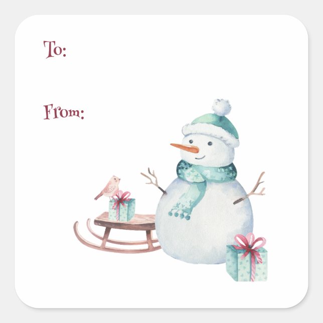 Winter Snowman Christmas To From Customisable  Square Sticker (Front)