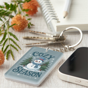 Winter Snowman Cosy Season Tree Christmas Holiday Key Ring