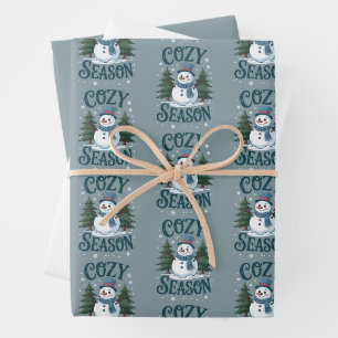 Winter Snowman Cosy Season Tree Christmas Holiday Wrapping Paper Sheet