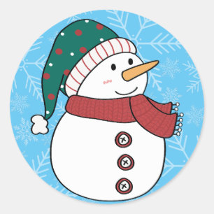 Winter Snowman Cute Blue Christmas Holiday Classic Round Sticker
