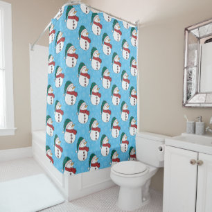Winter Snowman Cute Blue Christmas Holiday Shower Curtain