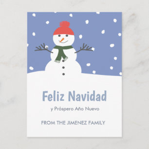 Winter Snowman Feliz Navidad Christmas Holiday Postcard