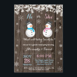 Winter Snowman Gender Reveal Invitation<br><div class="desc">Winter Snowman Gender Reveal Invitation. White Snowflake. He or She. Boy or Girl. Pink and Blue. Christmas Holiday Gingerbread Man. Rustic Wood Background. Country Vintage Retro Barn. For further customisation,  please click the "Customise it" button and use our design tool to modify this template.</div>