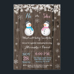 Winter Snowman Gender Reveal Invitation<br><div class="desc">Winter Snowman Gender Reveal Invitation. White Snowflake. He or She. Boy or Girl. Pink and Blue. Christmas Holiday Gingerbread Man. Rustic Wood Background. Country Vintage Retro Barn. For further customisation,  please click the "Customise it" button and use our design tool to modify this template.</div>