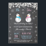 Winter Snowman Gender Reveal Invitation<br><div class="desc">Winter Snowman Gender Reveal Invitation. White Snowflake. He or She. Boy or Girl. Pink and Blue. Christmas Holiday Gingerbread Man. Chaklboard Background. Black and White. For further customisation,  please click the "Customise it" button and use our design tool to modify this template.</div>
