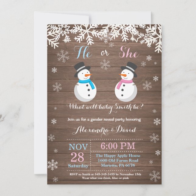 Winter Snowman Gender Reveal Invitation (Front)