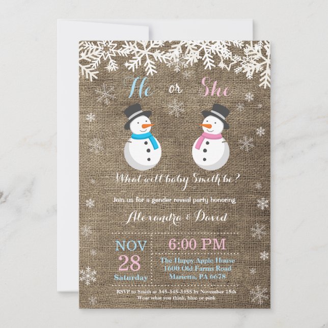 Winter Snowman Gender Reveal Invitation (Front)