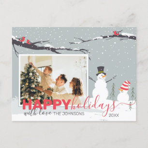 Winter Snowman happy holidays family greeting card