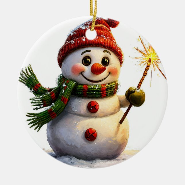 🎄 Winter Snowman Joy Ceramic Ornament Gift ✨ (Front)