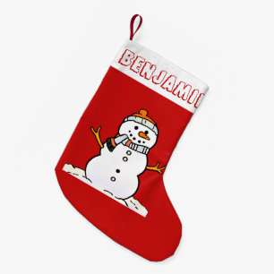 Winter Snowman Pattern   Kids Name Red Small Christmas Stocking