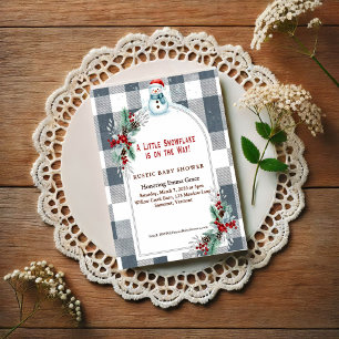 Winter Snowman Plaid Baby Shower Invitation