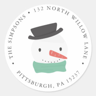 Winter Snowman Return Address Classic Round Sticker
