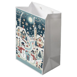 Winter Snowman Scene Medium Gift Bag
