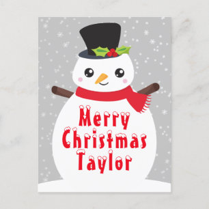 Winter Snowman Silver Grey Merry Christmas Holiday Postcard