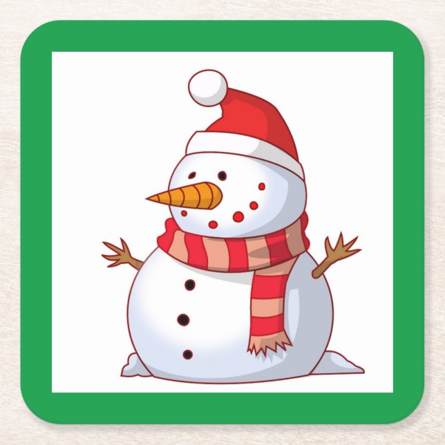 WINTER SNOWMAN SQUARE PAPER COASTER (Front)