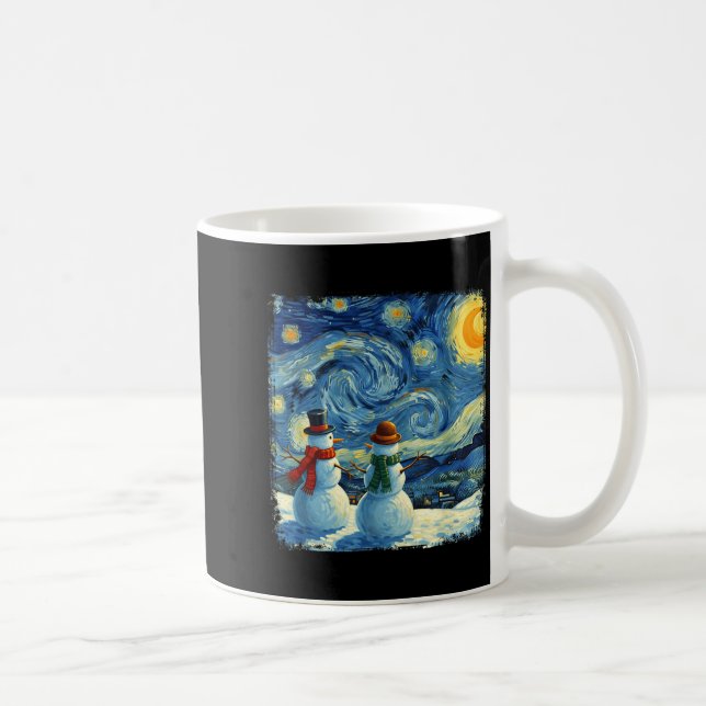 Winter Snowman Van Gogh Starry Night Christmas  Coffee Mug (Right)