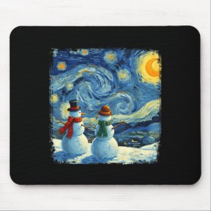 Winter Snowman Van Gogh Starry Night Christmas Mouse Pad