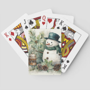 Winter Snowman with Green Scarf  Playing Cards